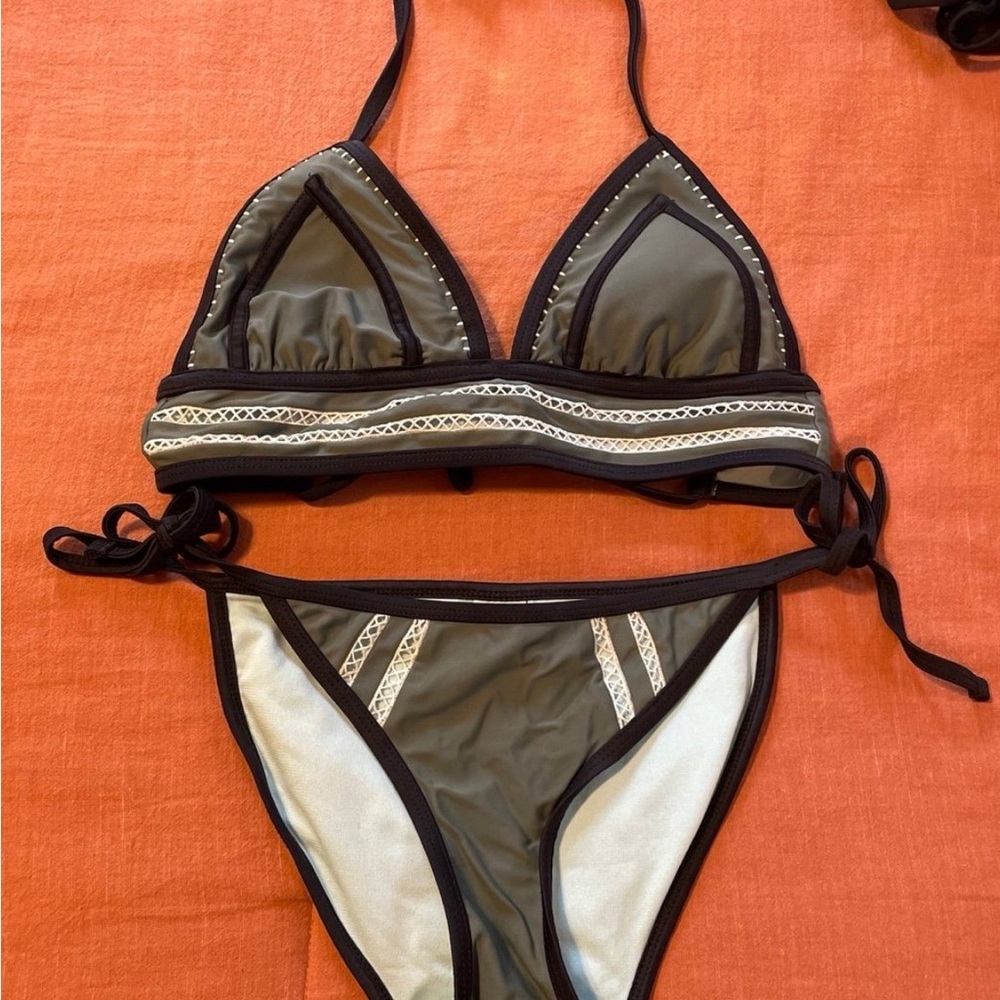 Black and Dark Green Bikini Set